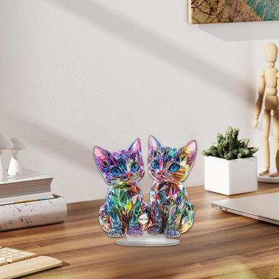 Красочная фигурка кошки Красочные миниатюрные украшения кошки 2D акриловые скульптуры кошки Домашний декор Цветная скульптура животного Для кошки