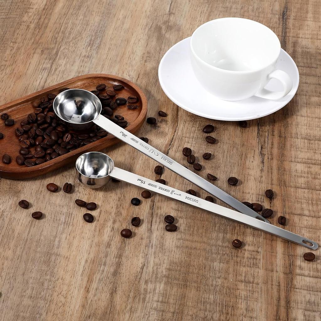 2Pcs 1 Tablespoon 2 Tablespoon Coffee Scoop Stainless Steel Long Handle Measuring Spoon 1 tbsp 2 tbsp Measuring spoon 15 ml 30 ml Coffee Scoop for