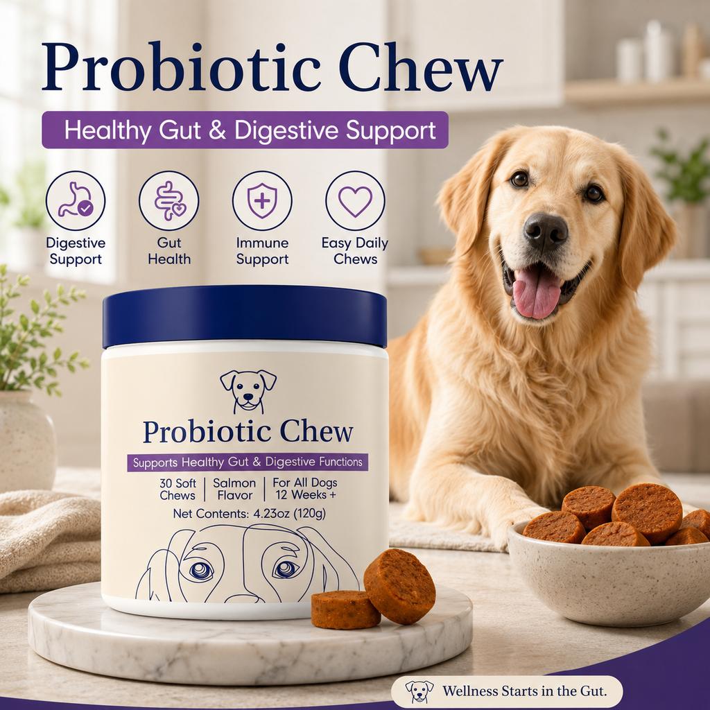 PETJOYCN Probiotic Dog Chews 120g Soft Salmon Flavored Treats Support Digestive Health Gut Immune System Wellness for Dogs