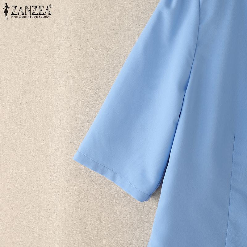 ZANZEA Женская летняя блузка с V-образным вырезом, однотонная, с рукавом до локтя