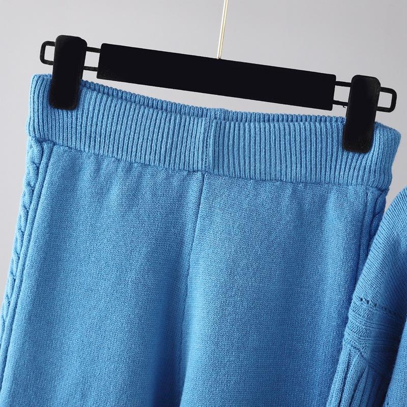 GMXIA Пуловер с высоким воротом, утолщенный вязаный свитер, повседневный модный комплект для женщин на осень и зиму, свободный и непринужденный стиль, широкие брюки, комплект из двух частей