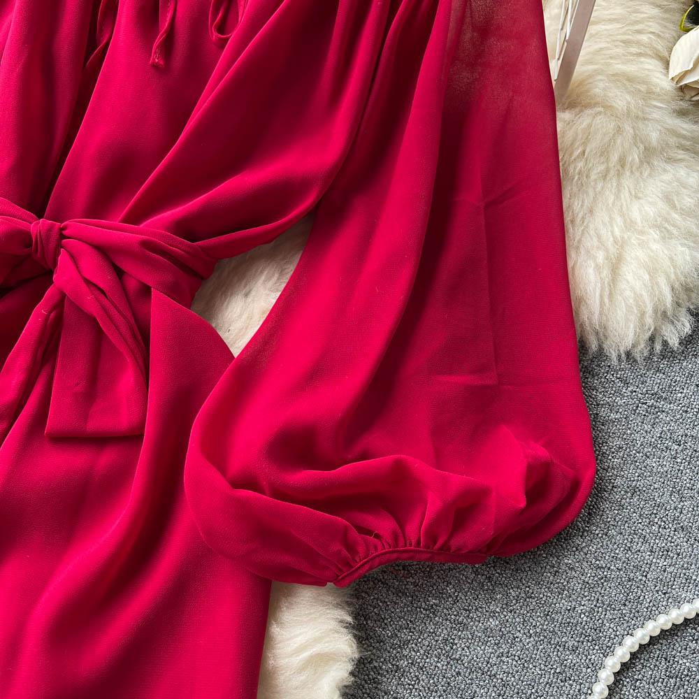 Французские шикарные платья макси для женщин с отложным воротником и рукавами-фонариками, женское летнее платье на шнуровке, женское летнее платье трапециевидной формы, Прямая поставка