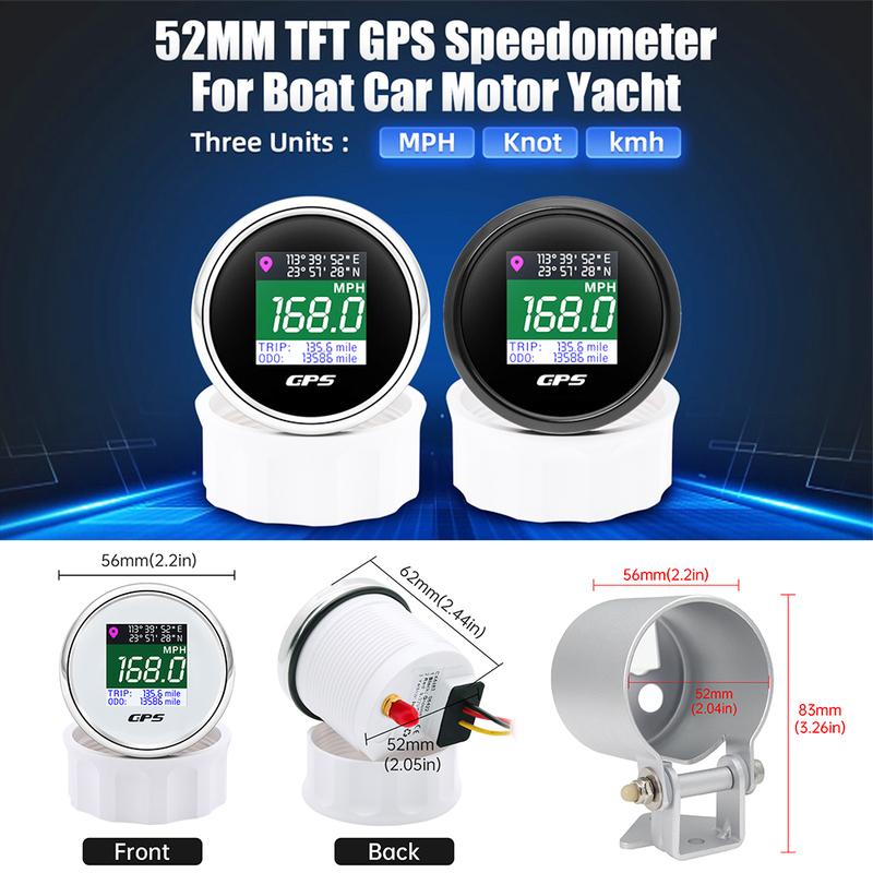 Для лодки, автомобиля, моторной яхты 52 мм Датчик GPS-спидометра + GPS-антенна 52 мм Водонепроницаемый TFT-экран Скорость ЖК-дисплей Общий пробег