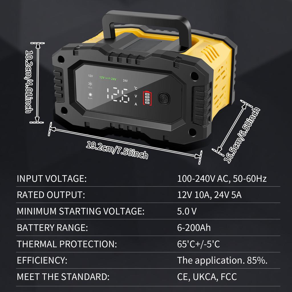Car Battery Charger with Temperature Compensation LCD Display Automotive Charger Portable Battery Maintainer Trickle Charger