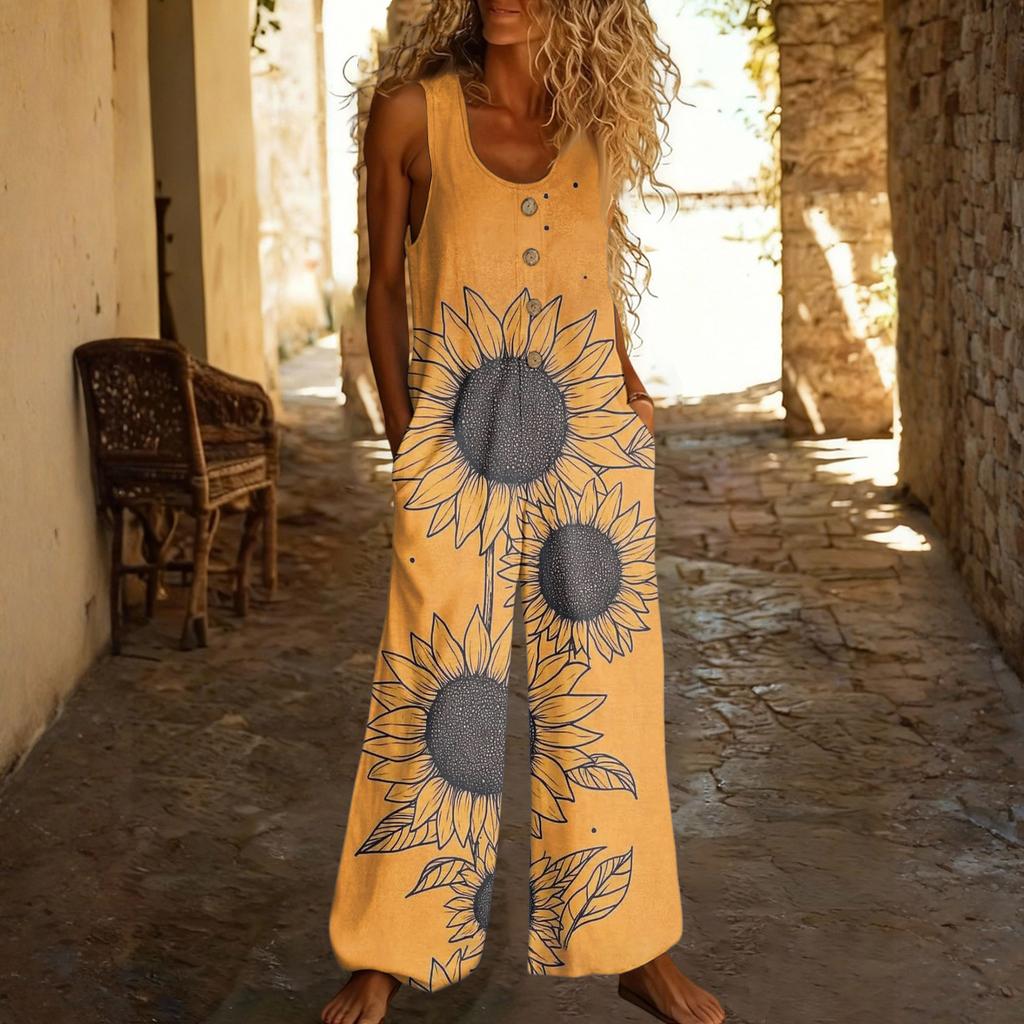 Повседневный свободный комбинезон без рукавов с карманами и регулируемыми бретелями для женщин (Большая длина).
