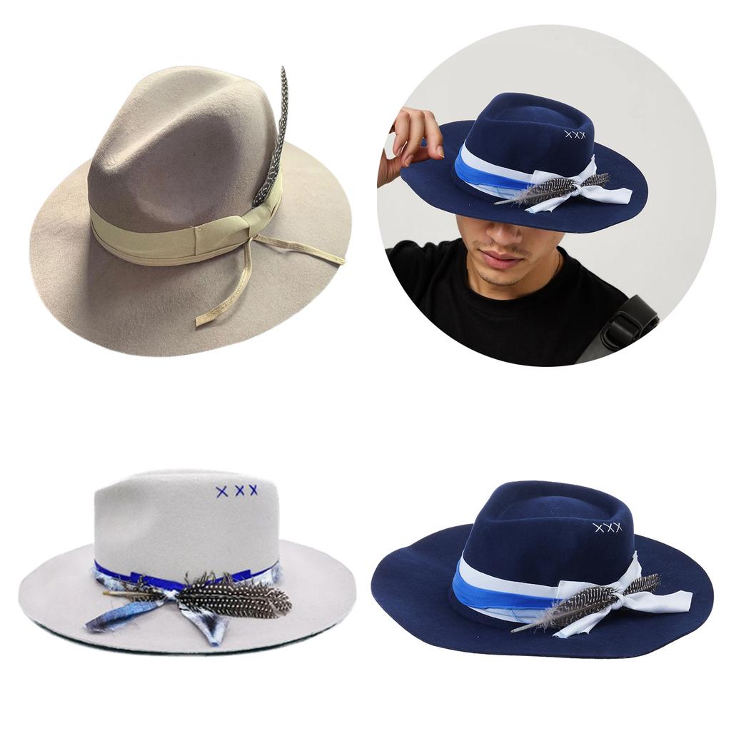 Breathable Wool Fedoras Hat with Wide Brim Feathers for Daily Wear Travel and Theme Parties Gathering Costume Headwear