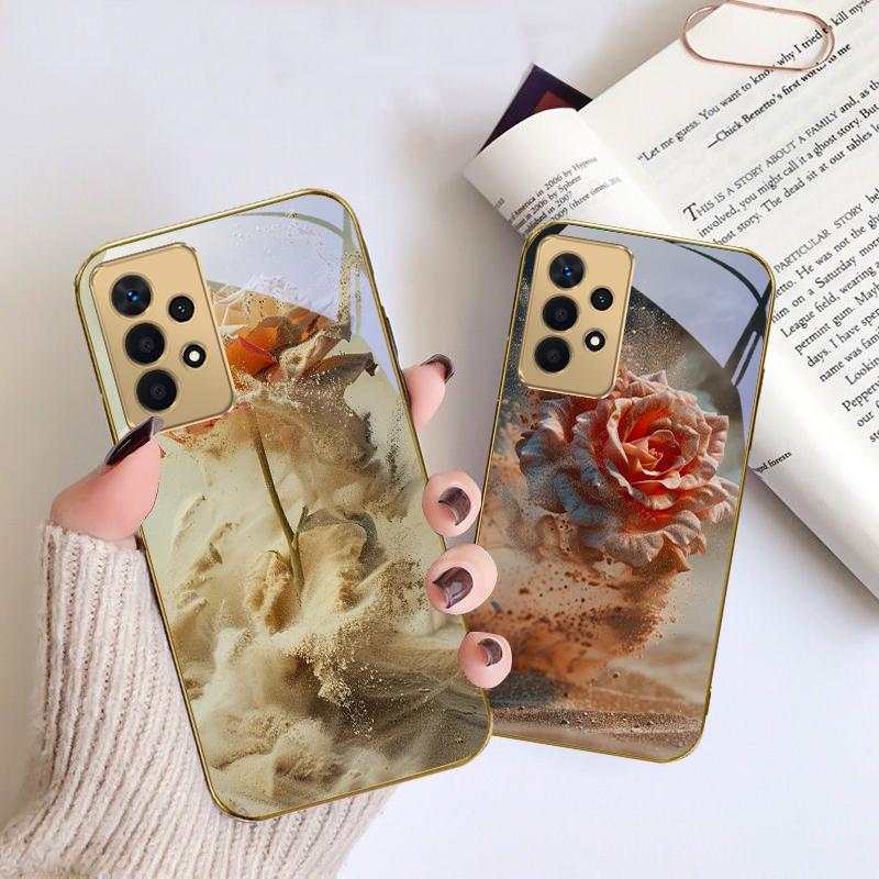 Винтажная Роза Пустынного Розового Цвета Для Samsung A 01 52S A04 A05S A10 A12 13 22 23 24 36 42 M02 Note 10 20Ultra 8 9 Золотой Стеклянный Чехол для Телефона