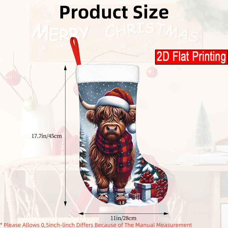 Christmas decoration fireplace hanging stocking 1pc Scottish Highland Cow Christmas Stocking & Gift Bag Decoration - Pla