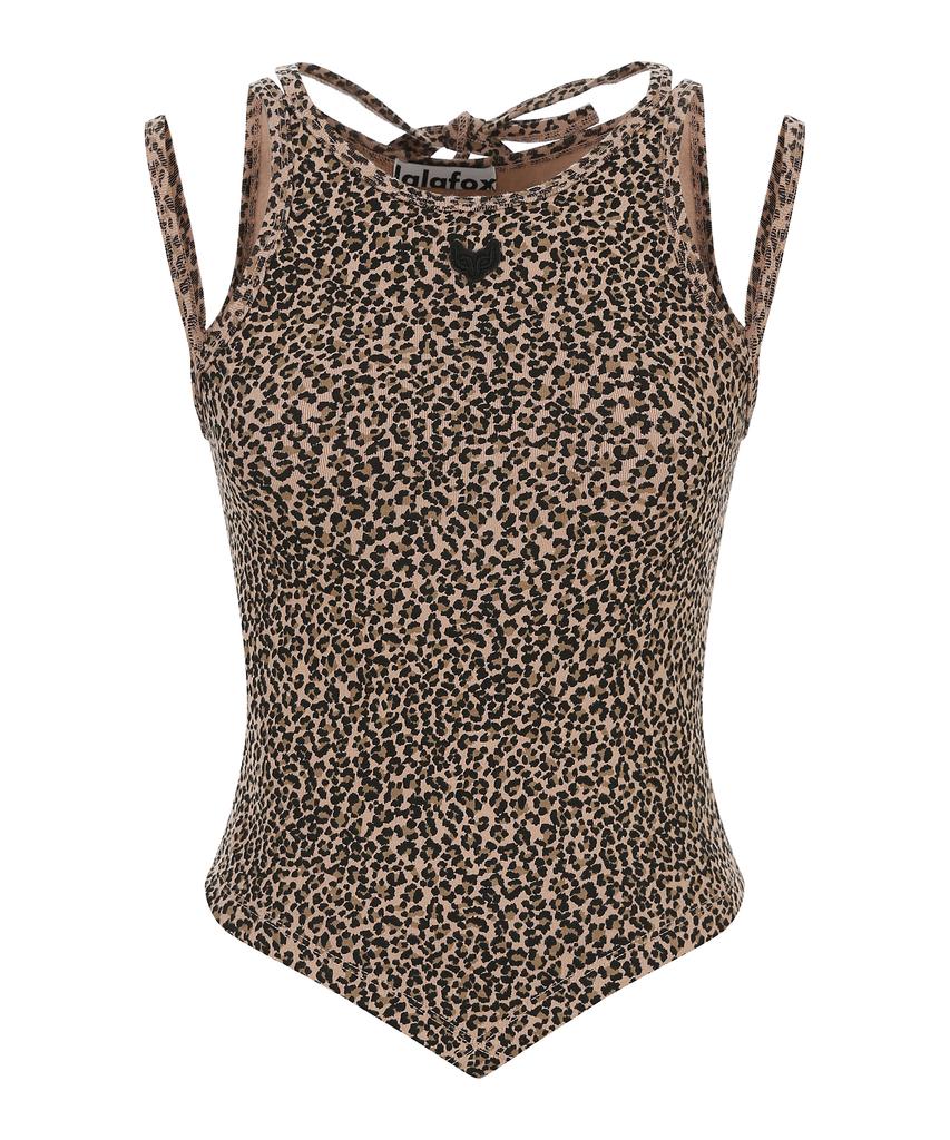 LALAFOX Leopard Print Cut Out Sleeveless Top Brown Br2Cv001