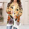 Women Plus Size Long Sleeve Open Front Cardigan Halloween Pumpkin Floral Printed Draped Collar Curved Hem
