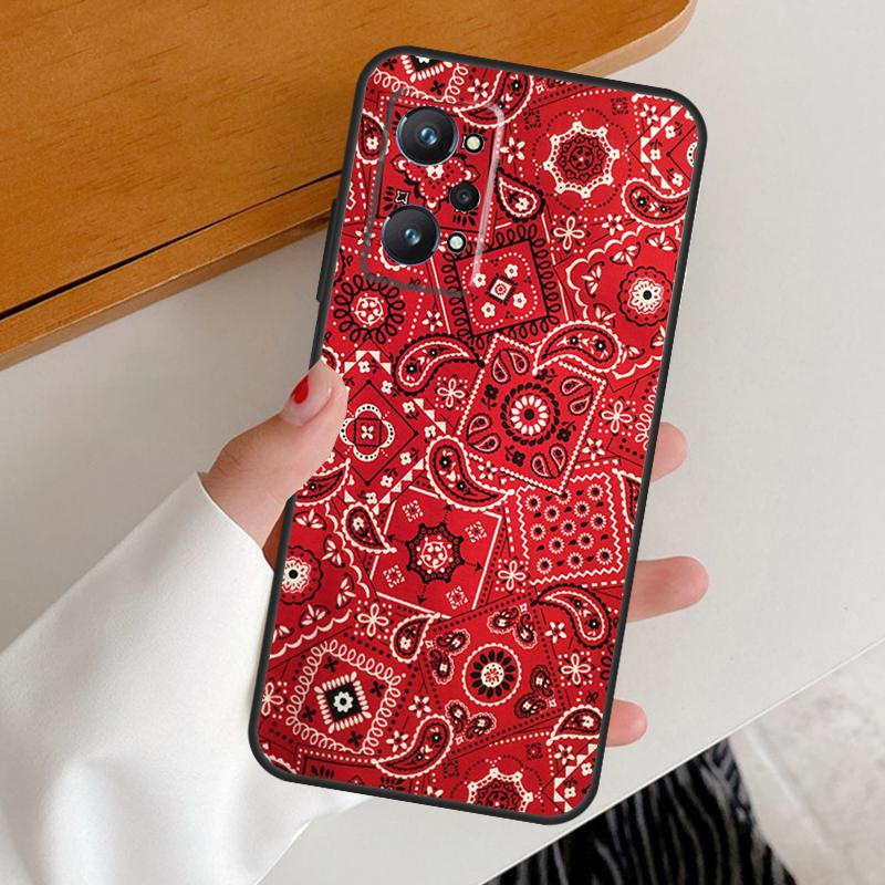 Красная бандана с узором пейсли для Realme 15 GT7 Pro GT6 10 11 12 13 14 Pro Plus C65 C67 C63 C61 C51 C53 C35 C75 C55 Чехол