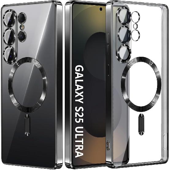 Подходит для чехла телефона Samsung S26Ultra S24Fe прозрачный магнитный S25Edge гальванизированный a37 полная защита объектива a16