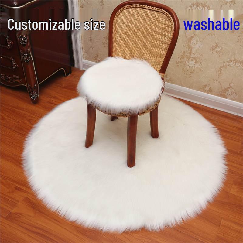 White Faux Wool European-Style Plush Cushion for Butterfly Chair or Vanity Stool