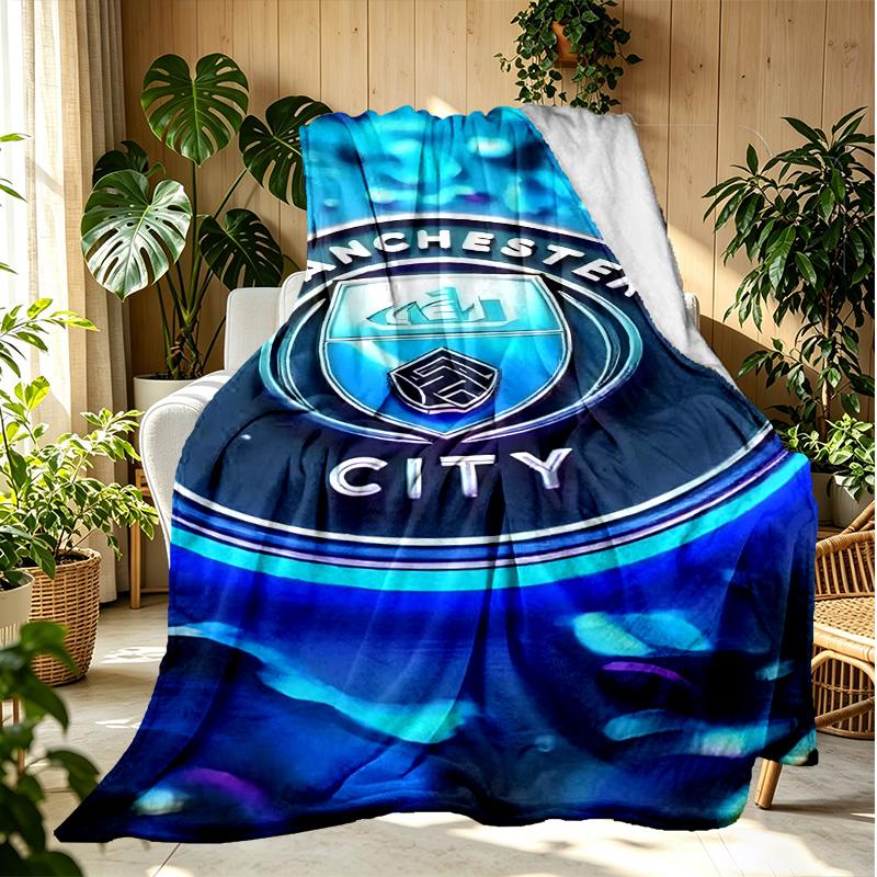 Manchester City FC Pattern Blanket for Home Decoration, Bed, Sofa, Car Travel, Camping, Suitable for All Seasons, Birthday Christmas Gift