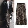 Woman Leopard Print Satin Skirt Bow Vintage Midi Skirt Elegant Long Skirts For Women Fashion Women's Skirts
