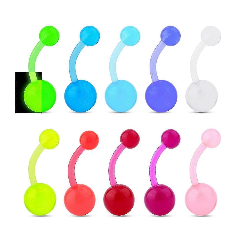 10Pieces Belly Button Rings Glow in The Dark Belly Rings 14G Banana Barbells Colorful Navel Piercing Jewellery Navel Bars-KAKA