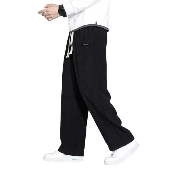 Мужские вельветовые брюки осень-зима с эластичной резинкой на талии и шнурком сплошной цвет повседневные свободные карманы мягкие мужские прямые широкие спортивные брюки мужская одежда