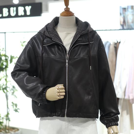 The Thilbery Fake Leather Check Hooded Layered Jumper NCMTR9M0JP07W