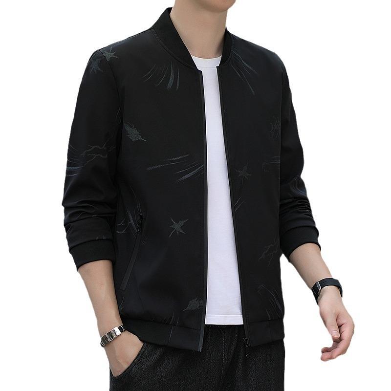 Весна и осень новый корейский стиль куртка мужская стойка воротник повседневная куртка зеленый мужской папа модный свободный топ