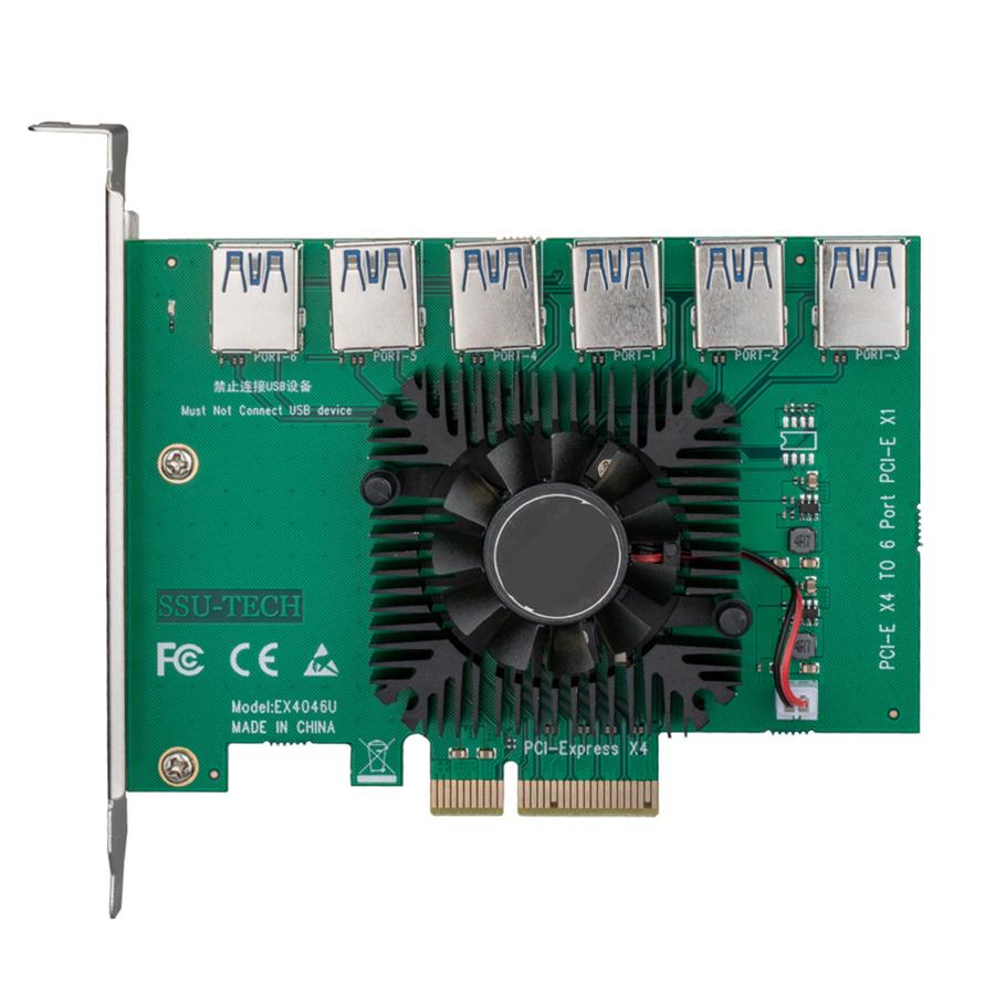 PCIE 1 To 6 PCI Express X4 20Gb 1 To 6 Riser Card Adapter PCI-E Slot 4X To 16X USB 3.0 Riser Extender For Bitcoin Miner Mining