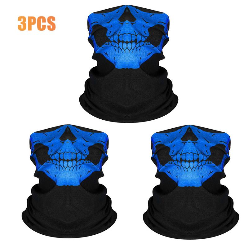 3PCS Bike Face Mask Bicycle Skull Wrap Scarf Motorcycle Mask Helmet Face Shield Washable Headband Breathable Cycling Equipment