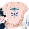 (Asian Size)Tee Top Fashion T Shirt Clothing Summer Dragonfly Watercolor Casual Short Sleeve Women Print Lady Female Graphic T-shirt