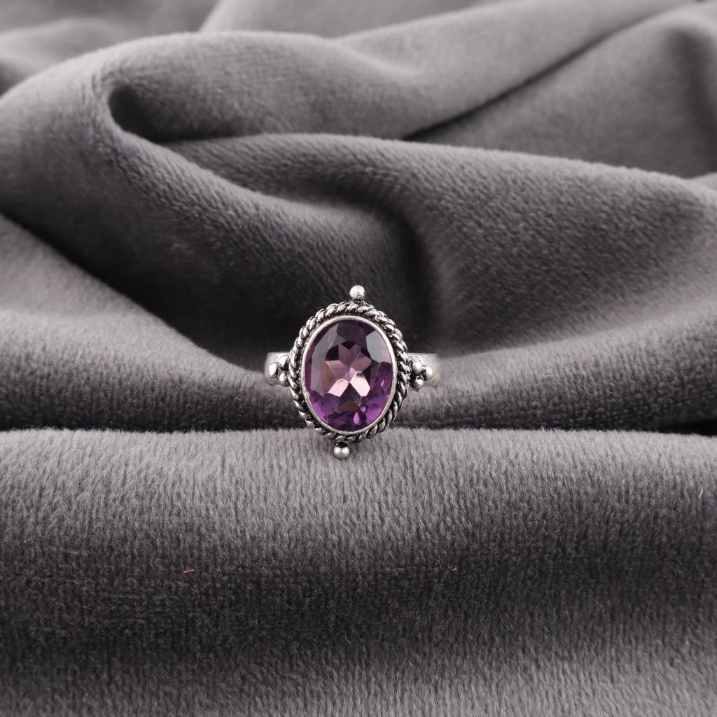 Кольцо с африканским аметистом, Ювелирное изделие, Кольцо с драгоценным камнем ручной работы, Кольцо из стерлингового серебра 925 пробы, Изящное украшение, Для подарка на помолвку