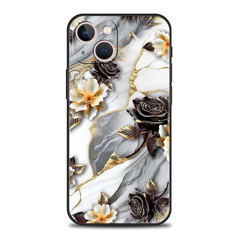 Роскошный мягкий чехол из ТПУ для iPhone 17 Air 16E 16 11 15 14 Pro MAX 12 13 7 8 Plus X XR XS SE 2022 Чехол Цветок Мрамор