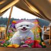 1pc Fluffy White Dog Outdoor Flannel Blanket , Machine Washable Perfect Gift for Birthday , Holiday Travel Accessory , Durable Material