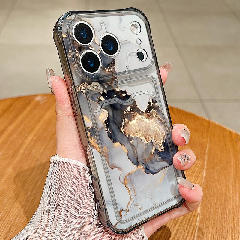 Прозрачный чехол для телефона со слотом для карт для iPhone 17 18 Pro Max, чехол-держатель для карт «Акварельный мрамор» для iPhone 16 15 14 13 Pro Max 17E