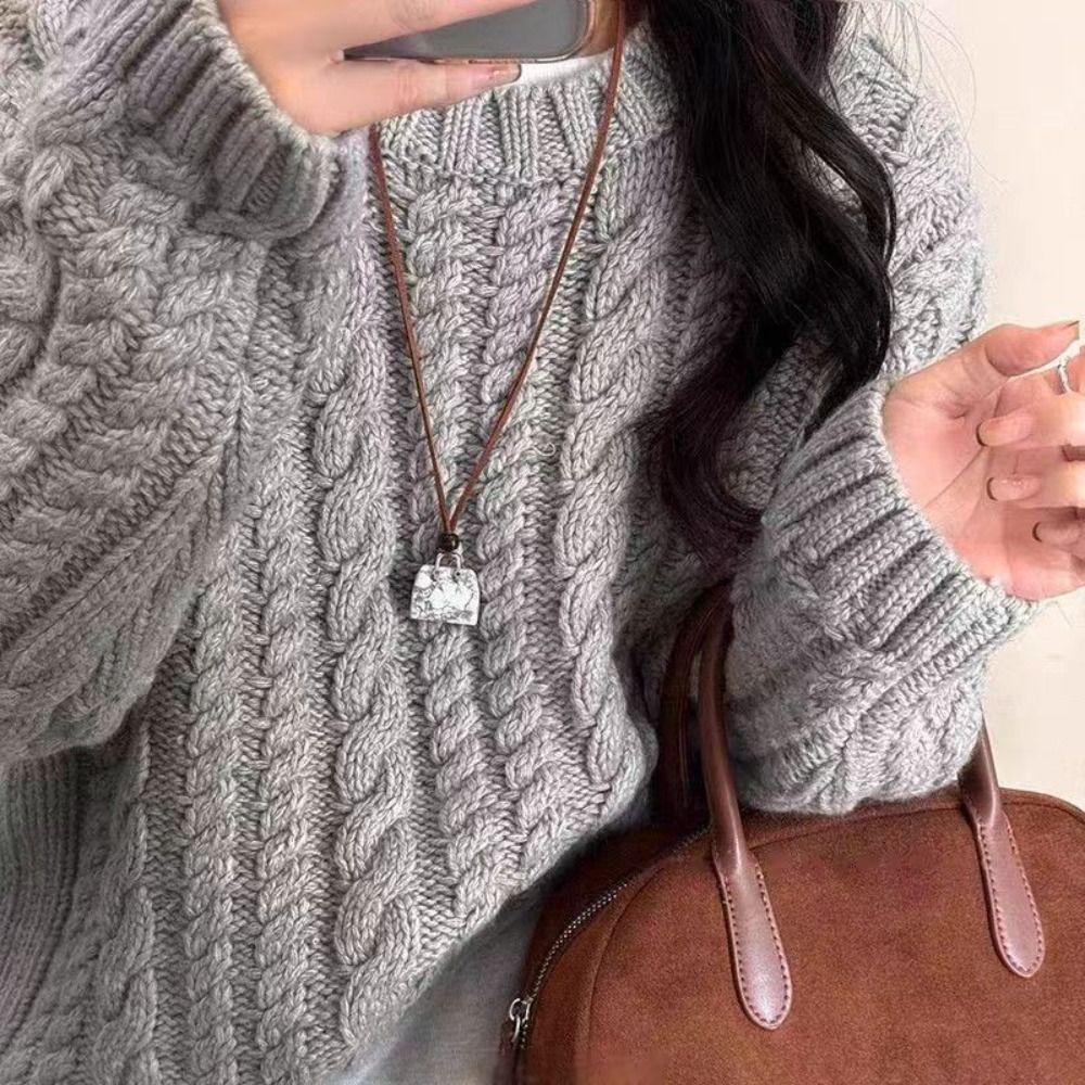 Ожерелье из сплава с сумкой, коричневое кожаное ожерелье из свитера с веревкой, креативный дизайн сумки, кулон для женщин