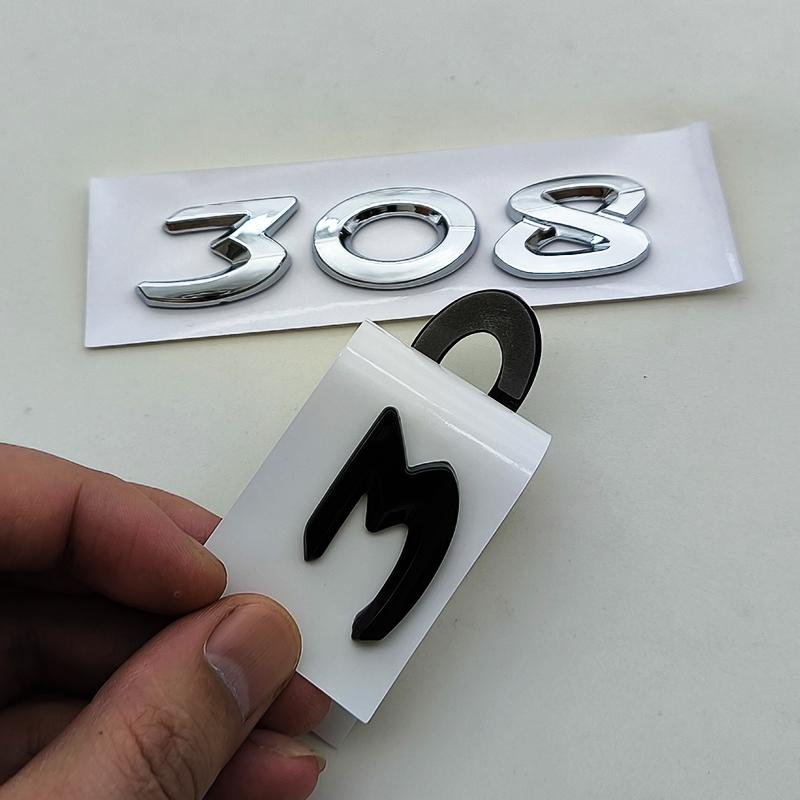 JGCR7 New 3D ABS Chrome Black Logo 308 Emblem Letters Sticker Car Rear Trunk Badge for Peugeot 308 SW GT Line GTI T9 T7 P5 Accessories