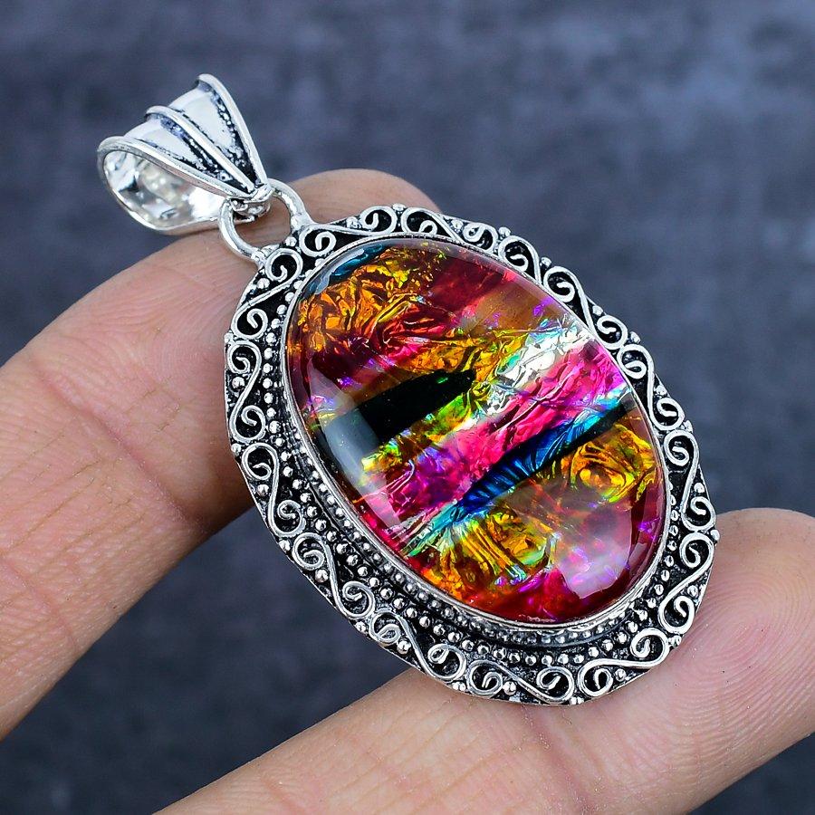 Natural Ammolite Gemstone 925 Sterling Silver Jewelry Pendant 2.17" k0T71