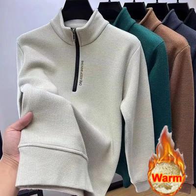 Мужская одежда Водолазка свитер Модный мужской трикотаж однотонный толстый свитер с застежкой-молнией на половину длины утолщенный свитер роскошный теплый свитер