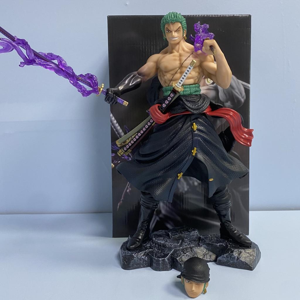Аниме Фигурка One Piece Стиль Трех Мечей Боевая Стойка Зоро 2 Головы Статуэтка с Движущимися Частями Модель Кукла ПВХ Коллекционная Игрушка Подарок Мальчику