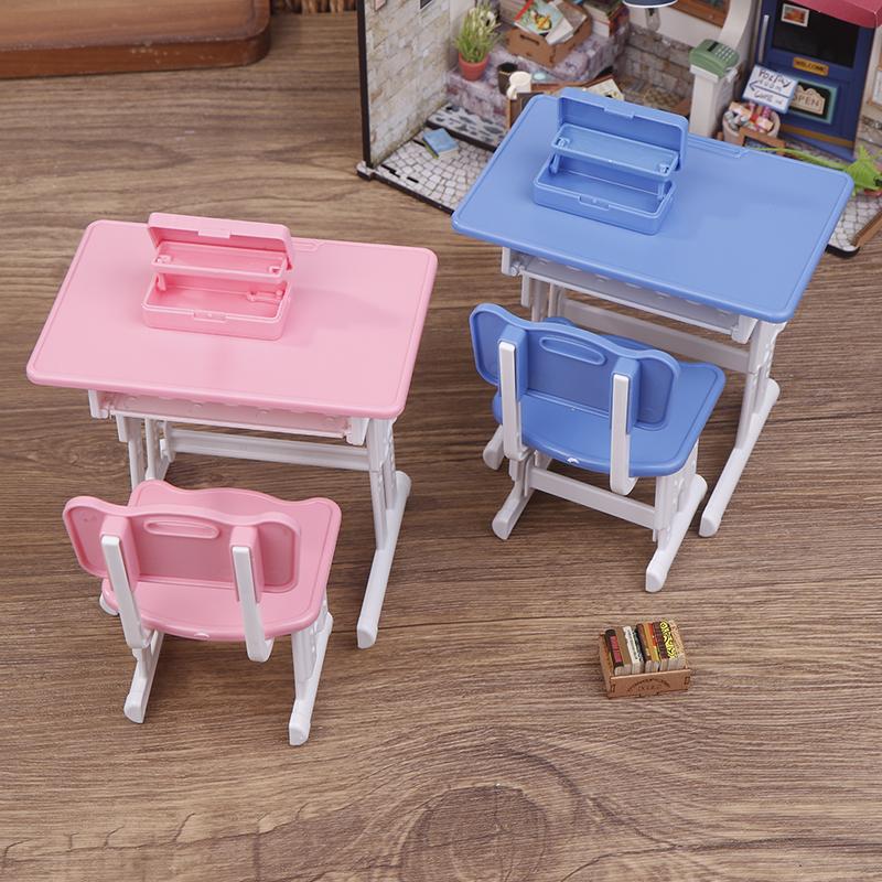 1 комплект миниатюрный кукольный домик школьная парта стул + пенал ролевые игры канцелярская модель для кукольных аксессуаров игрушка