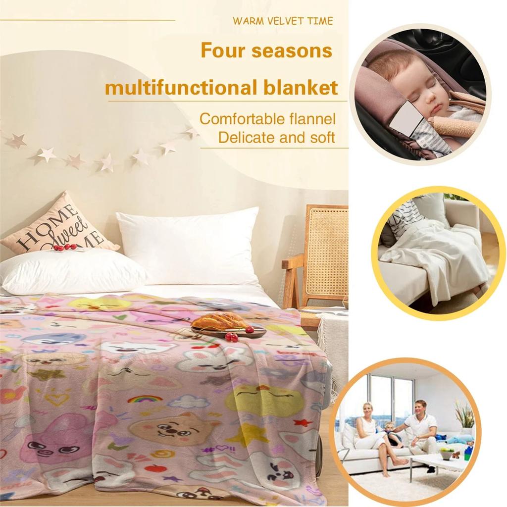 Cartoon Cute Printed Flannel Blanket, Shawl Blanket, Sofa Blanket, Daily Shawl Blanket