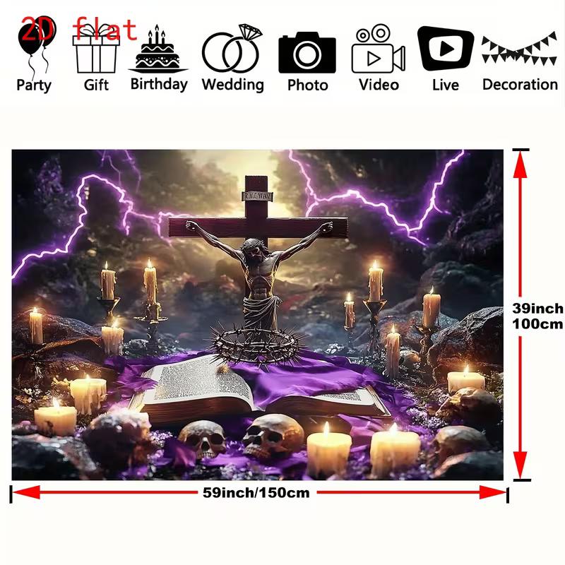 2D Crucifixion Scene with Skulls & Lightning Photo Backdrop for Holy Week