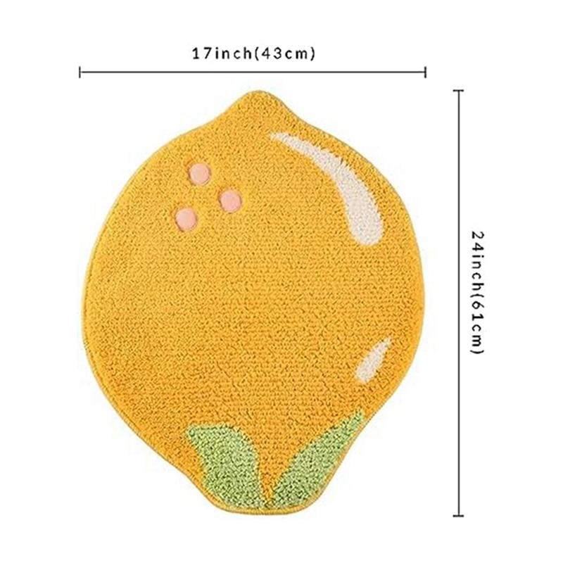 A20F-Lemon Bath Mat Cute Non-Slip Fruit Rug Kitchen Mat Yellow Lemon Bathroom Decor Fun Kids Rug, Machine Washable Durable