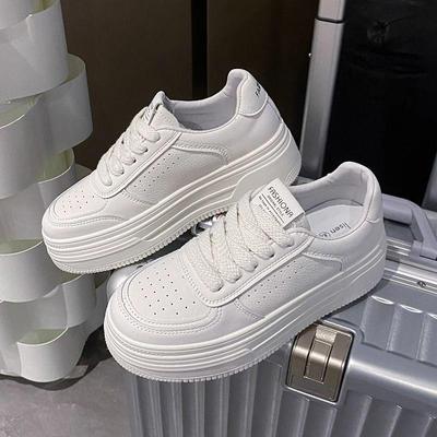 Женские белые дышащие туфли на толстой подошве - Удобные, Нескользящие, Легкие, Кроссовки-скейты на платформе для весны и осени