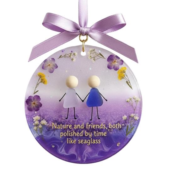 Украшение-дружба из морского стекла Круглое Ручной работы Украшение на елку из морского стекла с трогательным посланием Подарки дружбы для лучших друзей