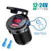 12V/24V 48W Car Charger Socket USB Type C Dual Port Outlet PD QC 3.0 Fast Charger Auto LED Display Voltmeter with ON/Off Switch