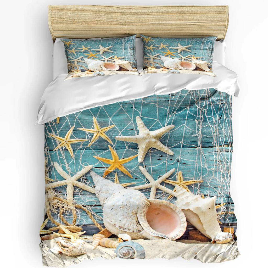 Пляжный песок Волны Морская звезда Ракушка Раковина Постельный комплект 3 предмета Пододеяльник Наволочка Детский Взрослый Покрывало Комплект Двуспальный Домашний текстиль