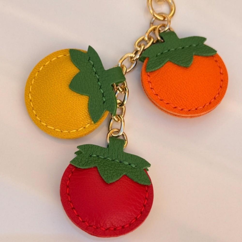 Personalized PU Leather Fruits Keychain Creative Funny Tomato Pendant Cute Hanging Orange Keyring Backpack Decor
