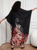 EDOLYNSA Black Women's Kaftan Robe Vacation Beach Wear Fresh dress Swimsuit cover-up Batwing Sleeve Caftan Moo Moo Dress Q1289