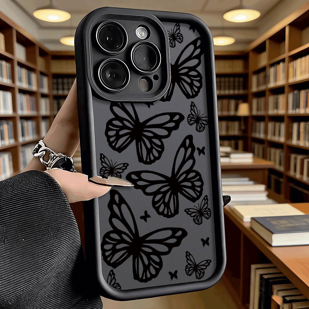 Outline Butterflies Silhouette Soft TPU Phone Case for iPhone 17 16 15 14 13 12 11 Pro Max Plus Shockproof Anti-Slip Cover