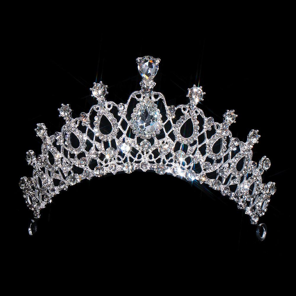 Bridal Hair Accessories Princess Rhinestone Crown with Combs Crystal Headband Silver Tiara Crown