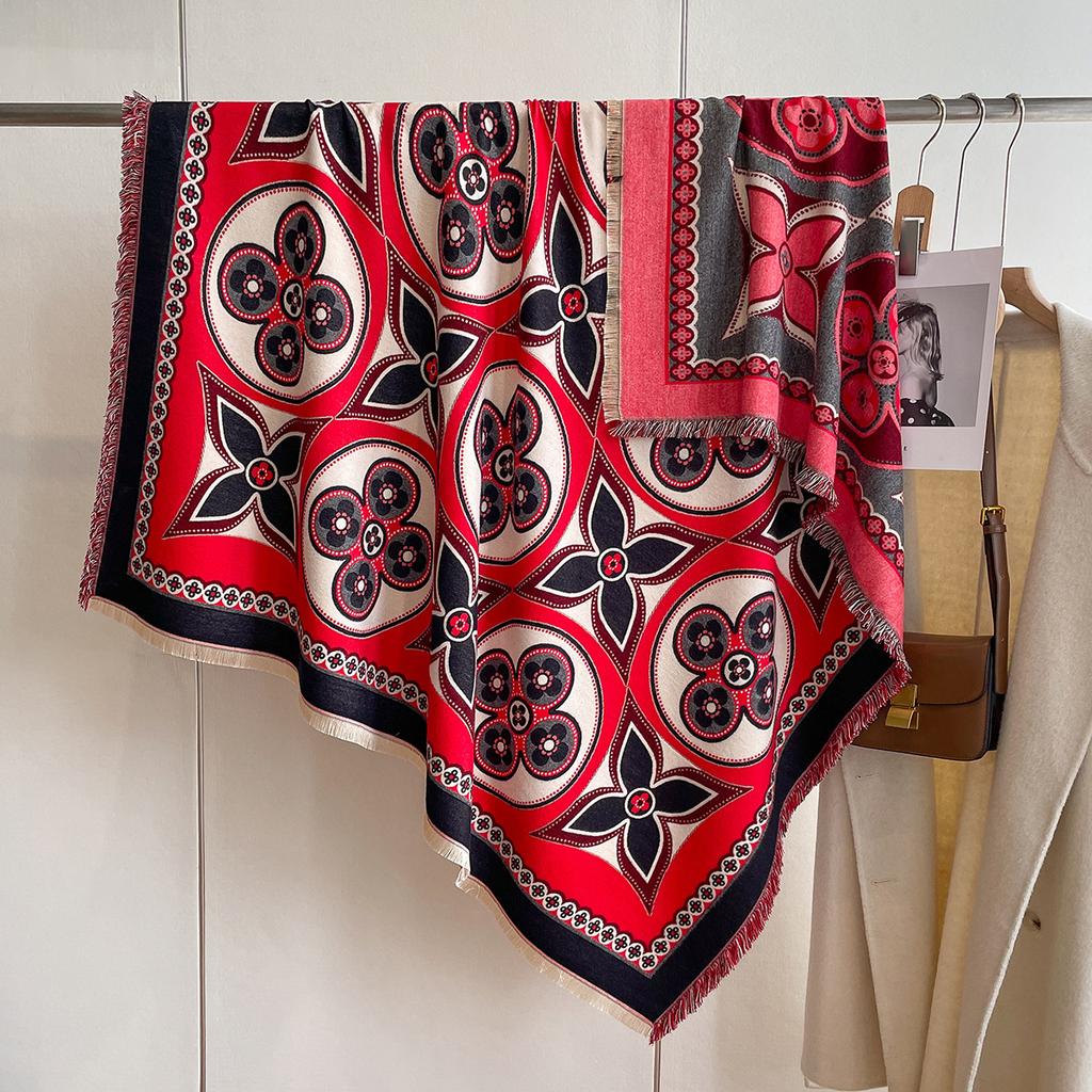 Imitation Cashmere Square Scarf Women'S Fashion Warm Shawl Thickened Scarf Four Sides Beard Scarf