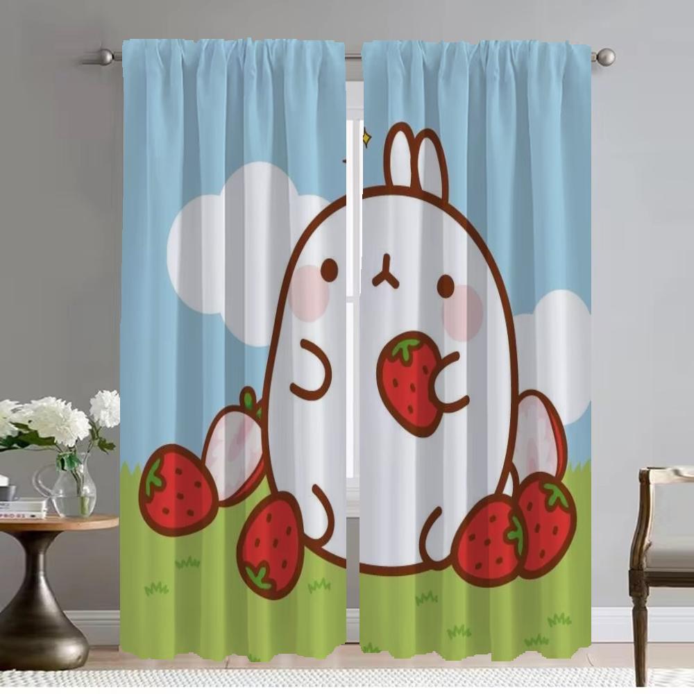 Modern Living Room Curtains 2 Pieces Molang Tulle for Bedroom Shades Halloween Decoration Partition Blackout Curtain Kitchen