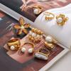 Geometric Irregular Ring Alloy Plated Metal Punk-Style Ring Exaggerated Flower Pearl Ring Jewelry
